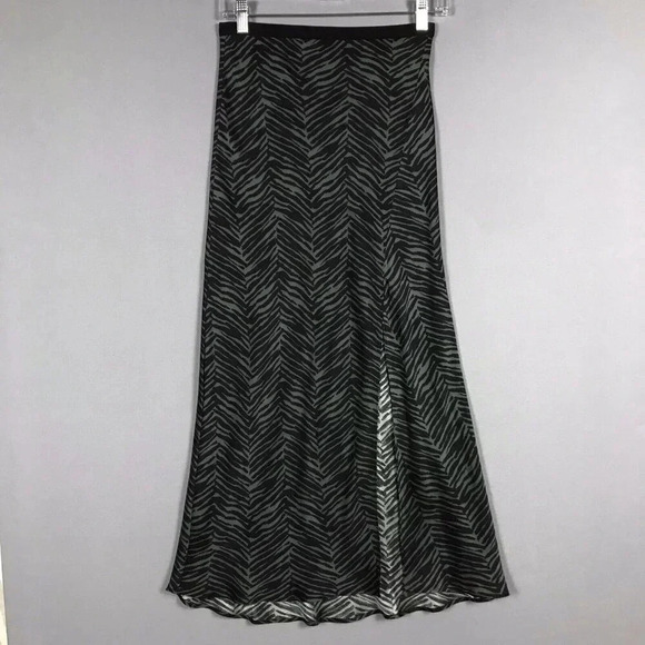 $299 ANINE BING Dolly Silk Skirt Zebra Print Size XS Midi Slit Willow Green Gray - Picture 3 of 16